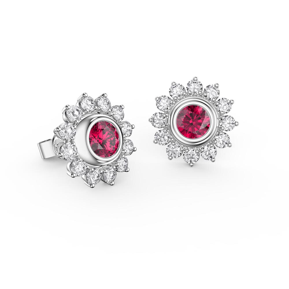 Infinity Ruby Platinum plated Silver Stud Starburst Earrings Halo Jacket Set #2