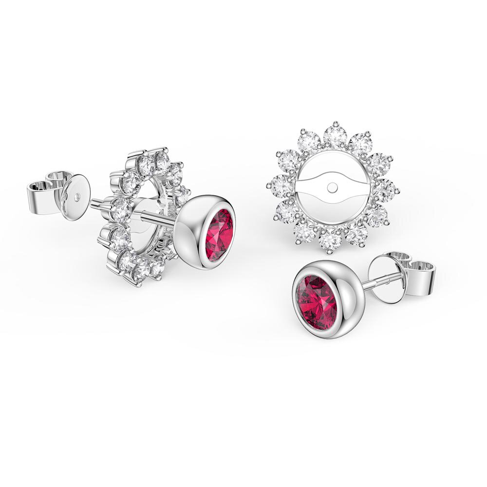 Infinity Ruby Platinum plated Silver Stud Starburst Earrings Halo Jacket Set