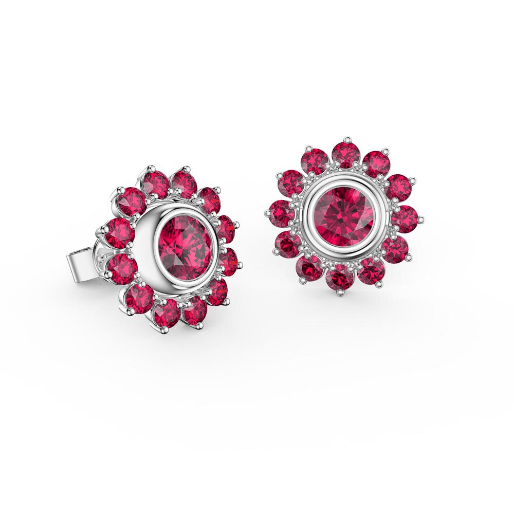 Infinity Ruby Platinum plated Silver Stud Gemburst Earrings Halo Jacket Set #2