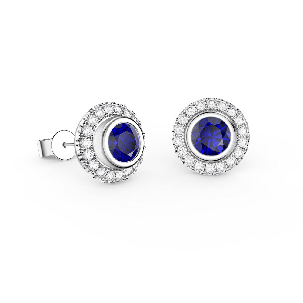 Infinity Sapphire Platinum plated Silver Stud Earrings Halo Jacket Set #2