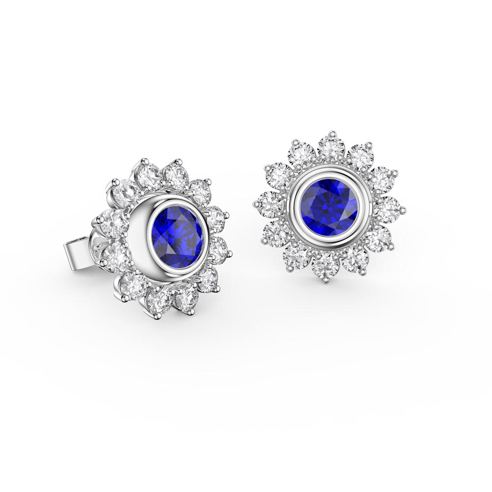 Infinity Sapphire Platinum plated Silver Stud Starburst Earrings Halo Jacket Set #2