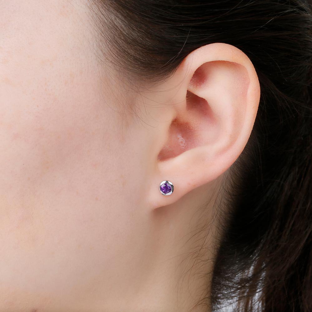 Infinity Amethyst and Moissanite Platinum plated Silver Stud Earrings Halo Jacket Set #6