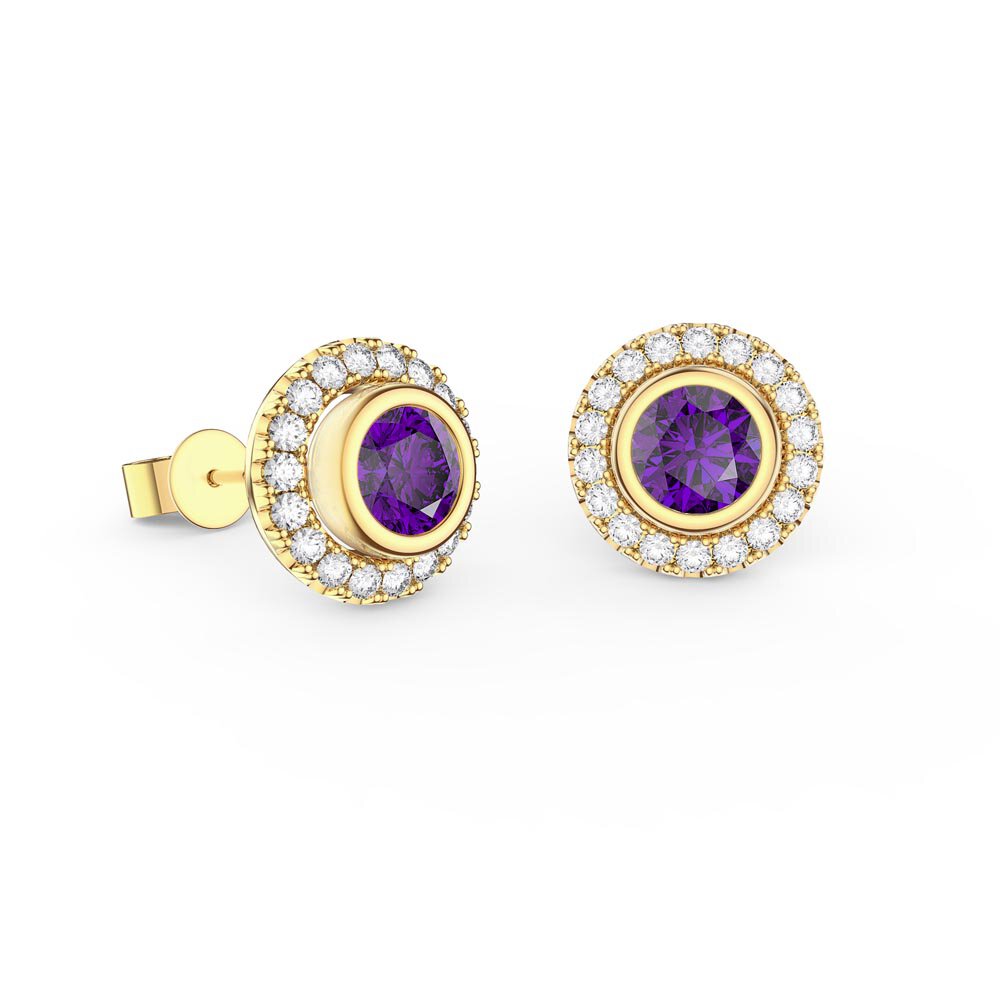 Infinity Amethyst and Moissanite 18ct Gold Vermeil Stud Earrings Halo Jacket Set #2