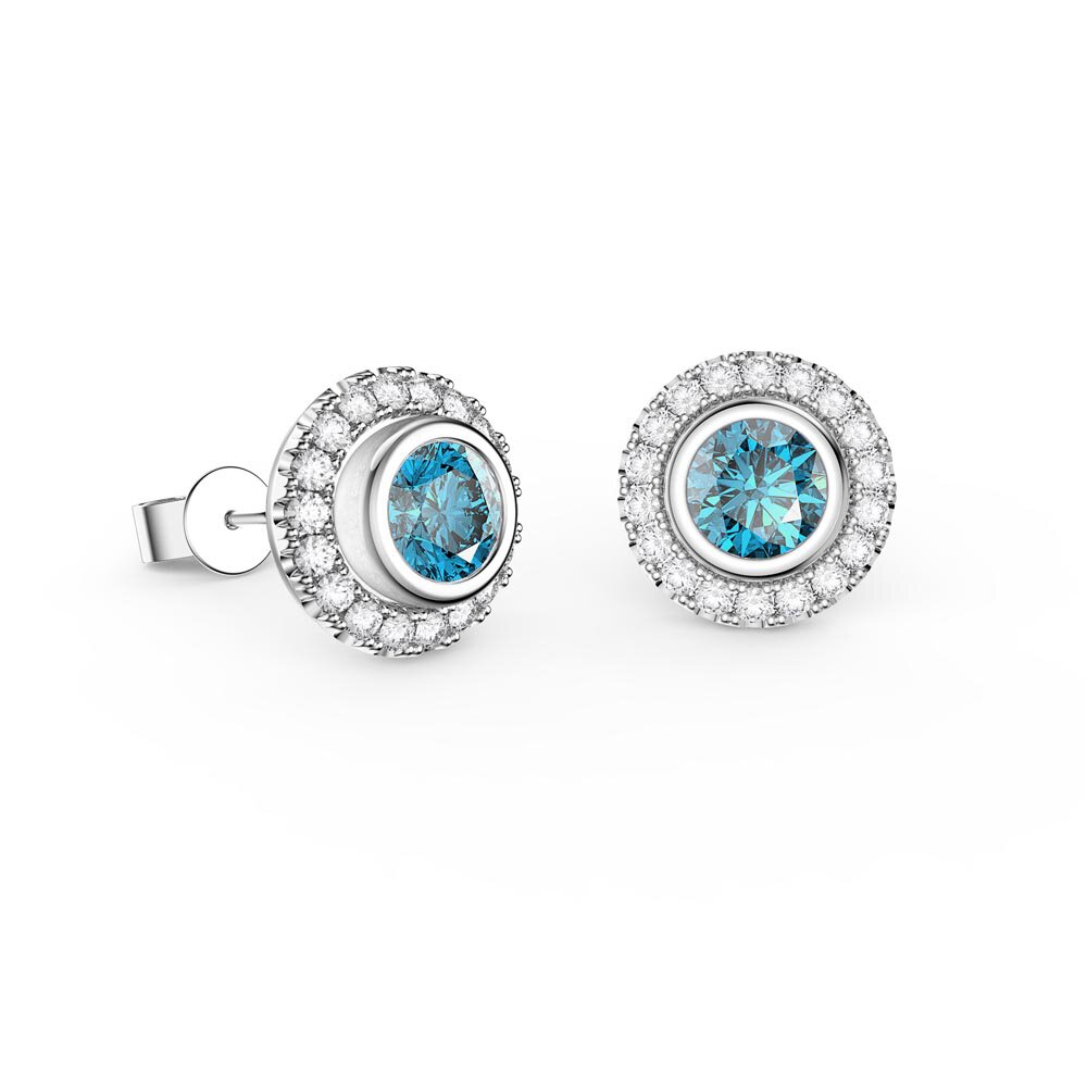 Infinity Blue Topaz Platinum plated Silver Stud Earrings Halo Jacket Set #2