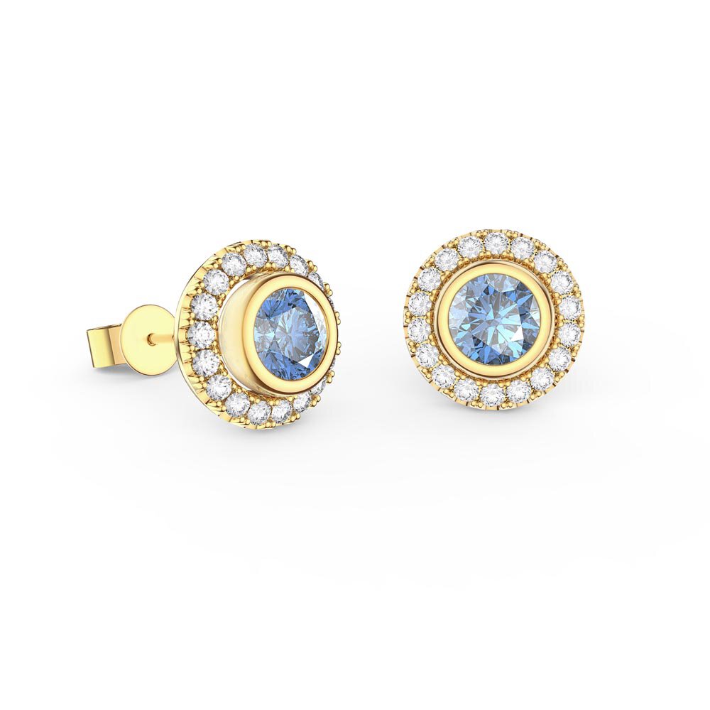 Infinity Blue Topaz 18ct Gold Vermeil Stud Earrings Halo Jacket Set #2