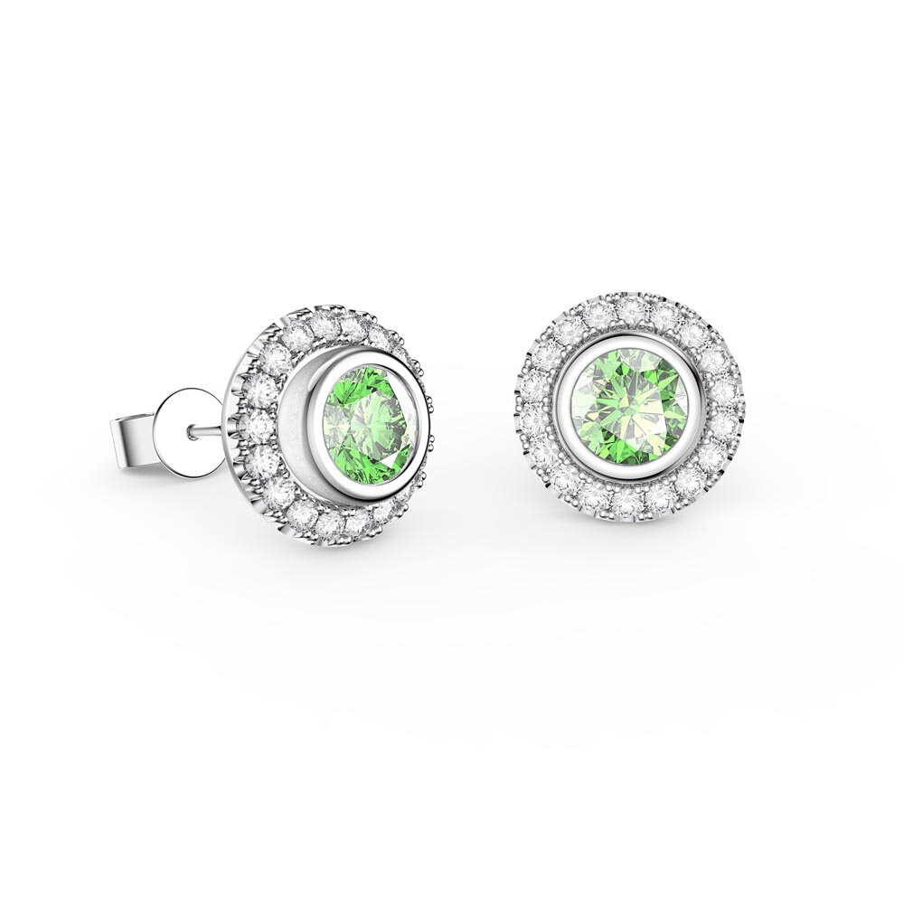 Infinity Peridot and Moissanite Platinum plated Silver Stud Earrings Halo Jacket Set #2