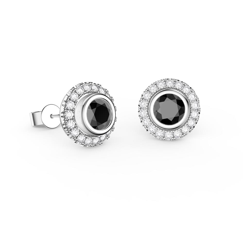 Infinity Onyx and Moissanite Platinum plated Silver Stud Earrings Halo Jacket Set #2