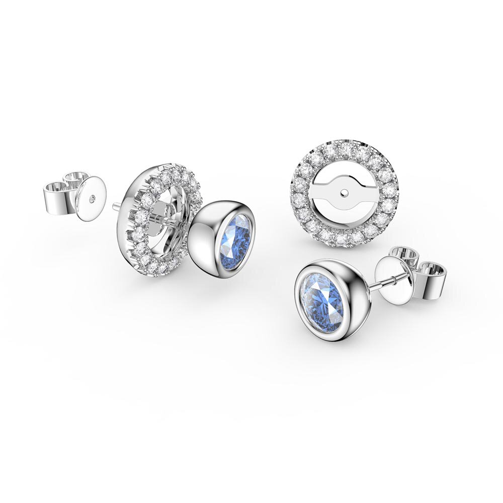 Infinity Aquamarine and White Sapphire 9ct White Gold Stud Earrings Halo Jacket Set