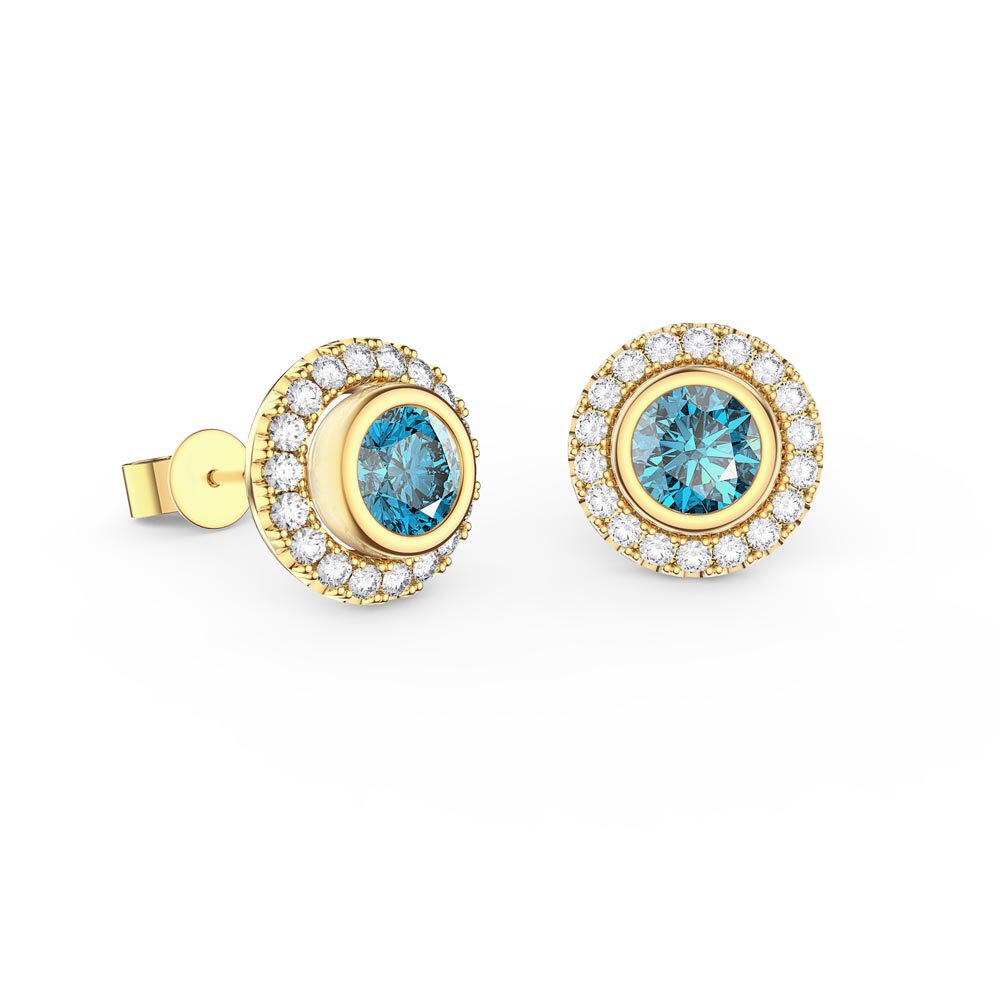 Infinity Aquamarine and White Sapphire 9ct Yellow Gold Stud Earrings Halo Jacket Set #2