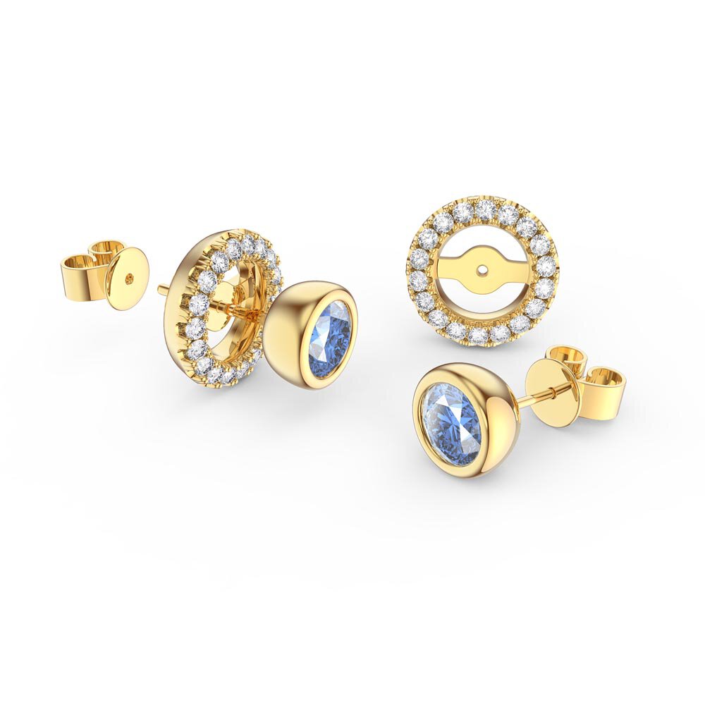Infinity Aquamarine and White Sapphire 9ct Yellow Gold Stud Earrings Halo Jacket Set
