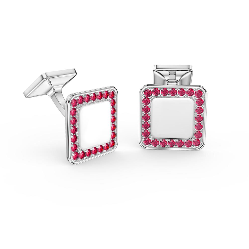 Signature Ruby Platinum plated Silver Cushion Cufflinks
