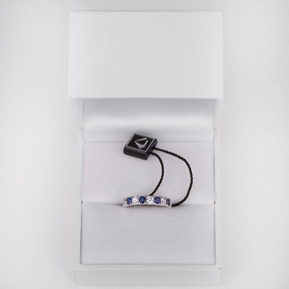 Sapphire and Moissanite 9ct White Gold Half Eternity 3mm Ring Band #3