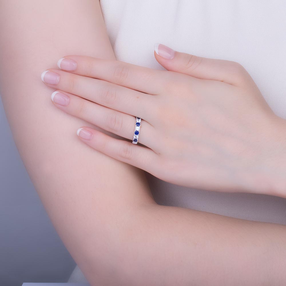 Sapphire and Moissanite 9ct White Gold Half Eternity 3mm Ring Band #2