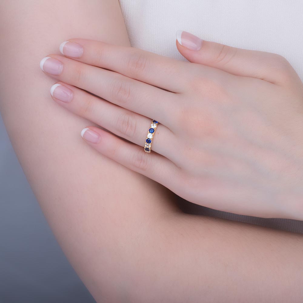 Promise Sapphire and Lab Diamond 9ct Yellow Gold Half Eternity 3mm Ring Band #2