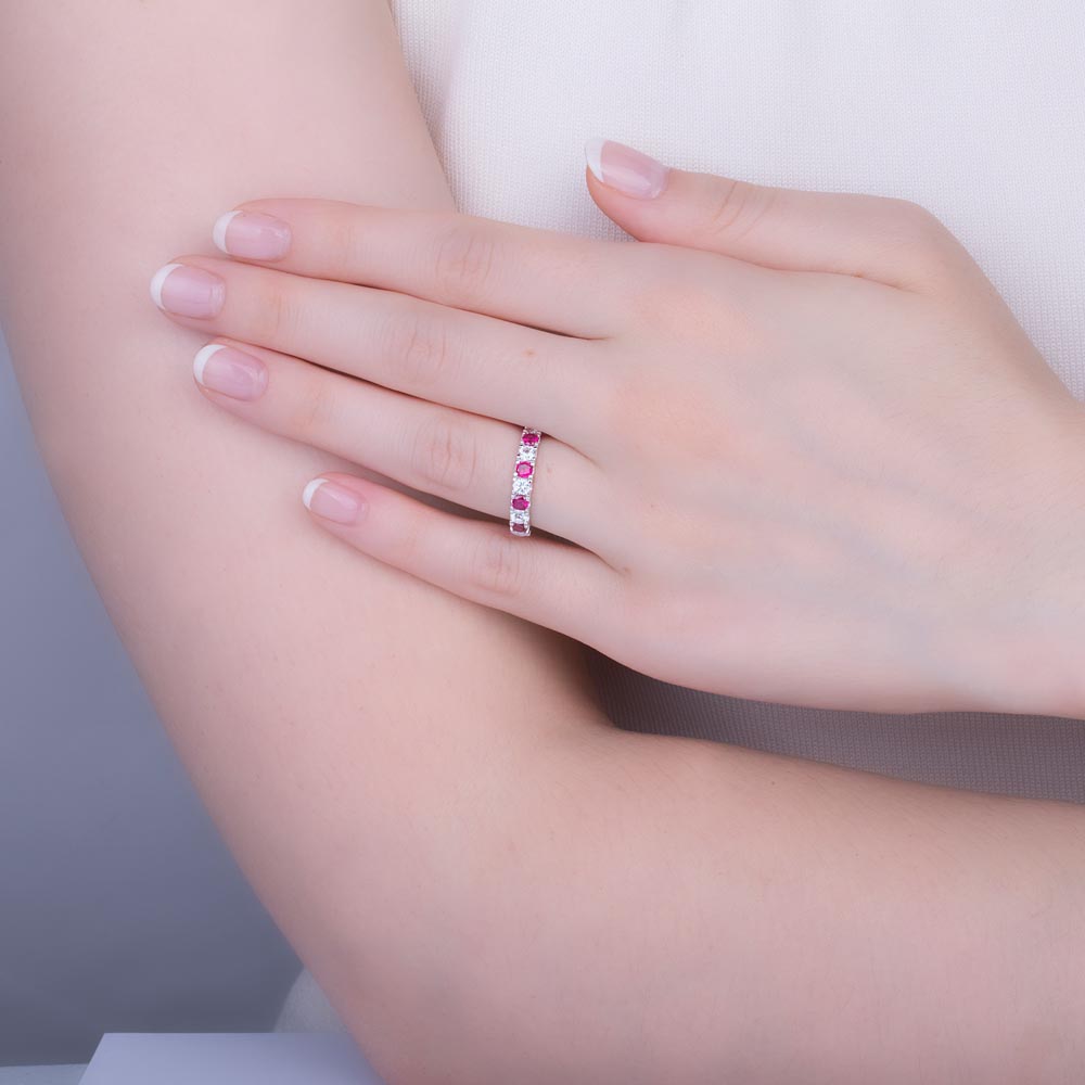 Promise Ruby and Diamond Platinum Half Eternity Ring 3mm Band #2