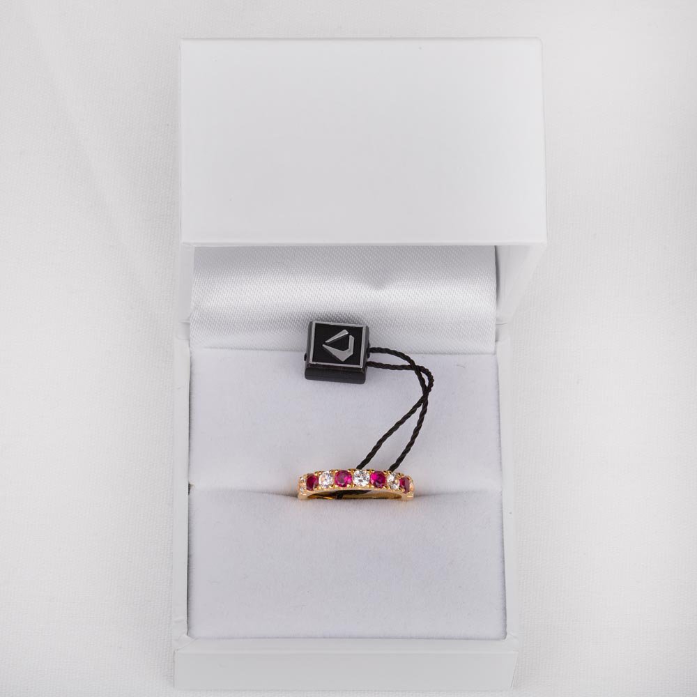 Ruby and Moissanite 18ct Yellow Gold Half Eternity Ring 3mm Band #3