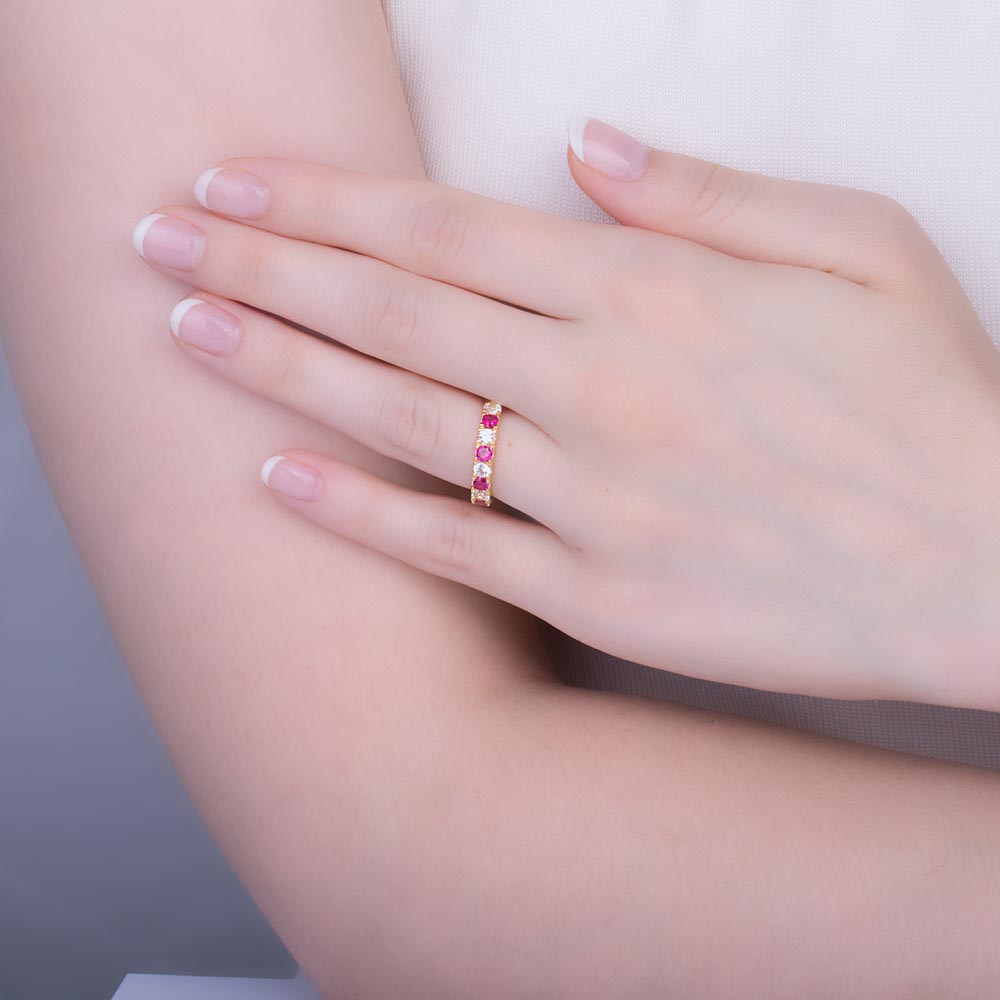 Ruby and Moissanite 18ct Yellow Gold Half Eternity Ring 3mm Band #2