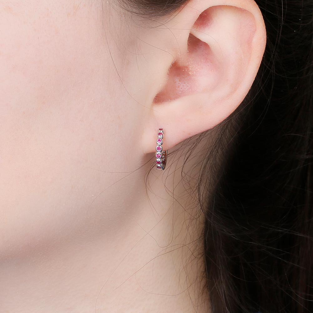 Infinity Ruby Platinum plated Silver Hoop Earrings Small #2