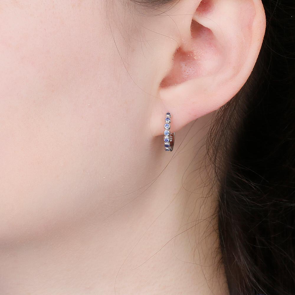 Infinity Blue Sapphire 9ct White Gold Hoop Earrings Small #2