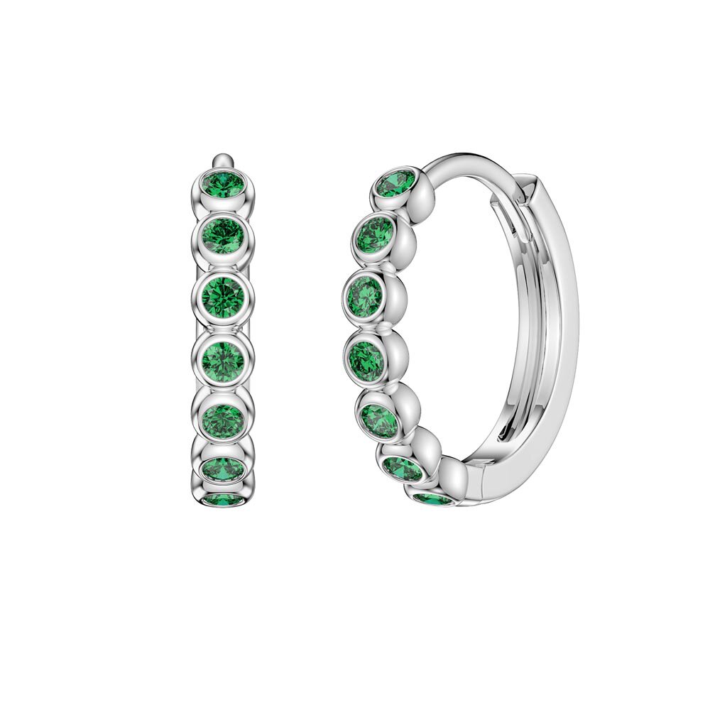 Infinity Emerald Platinum plated Silver Hoop Earrings Small