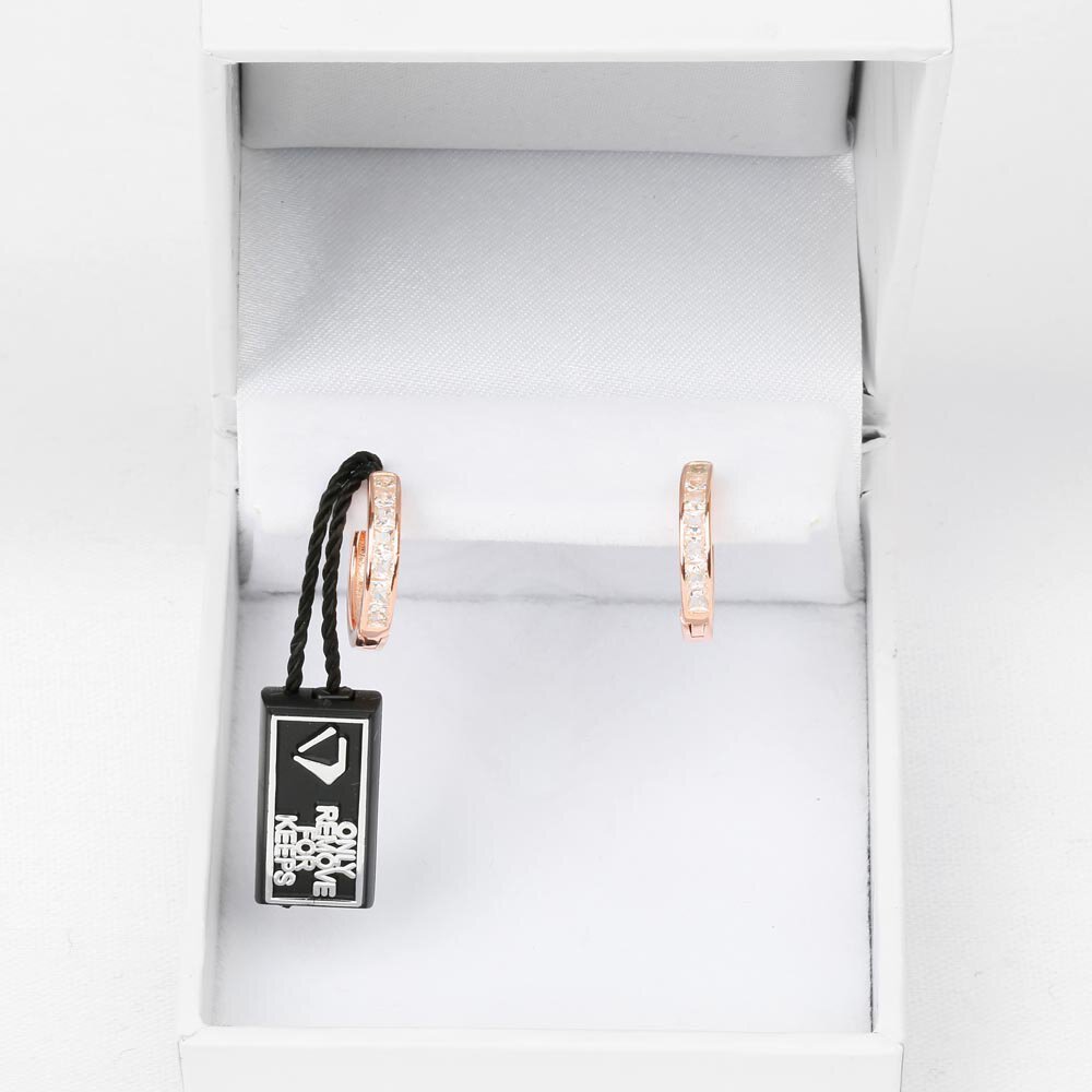 Princess White Sapphire 18ct Rose Gold Vermeil Hoop Earrings Small #3
