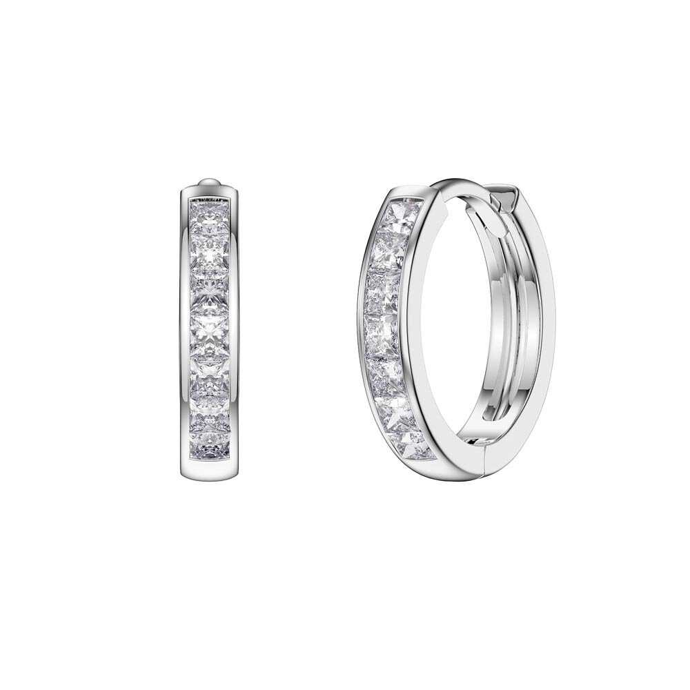 Princess Moissanite 18ct White Gold Hoop Earrings Small