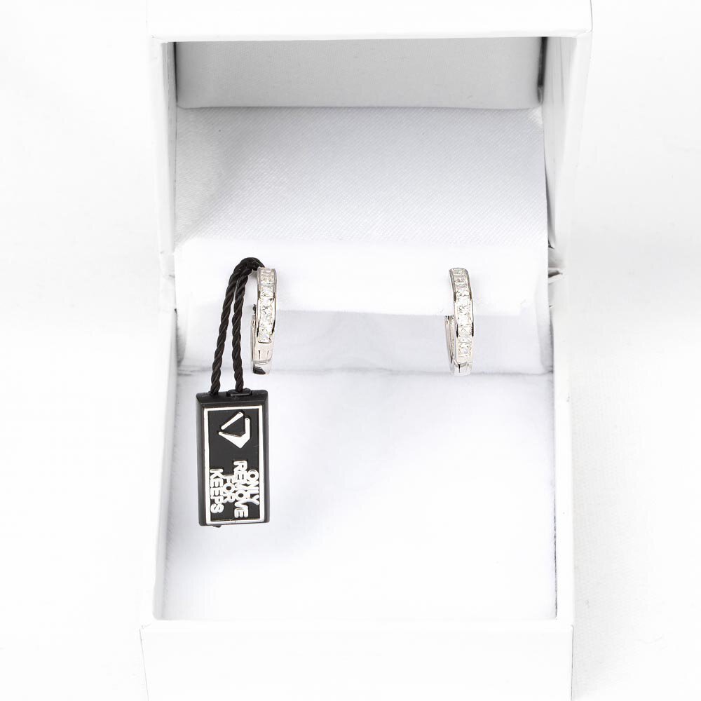 Princess Moissanite 18ct White Gold Hoop Earrings Small #3