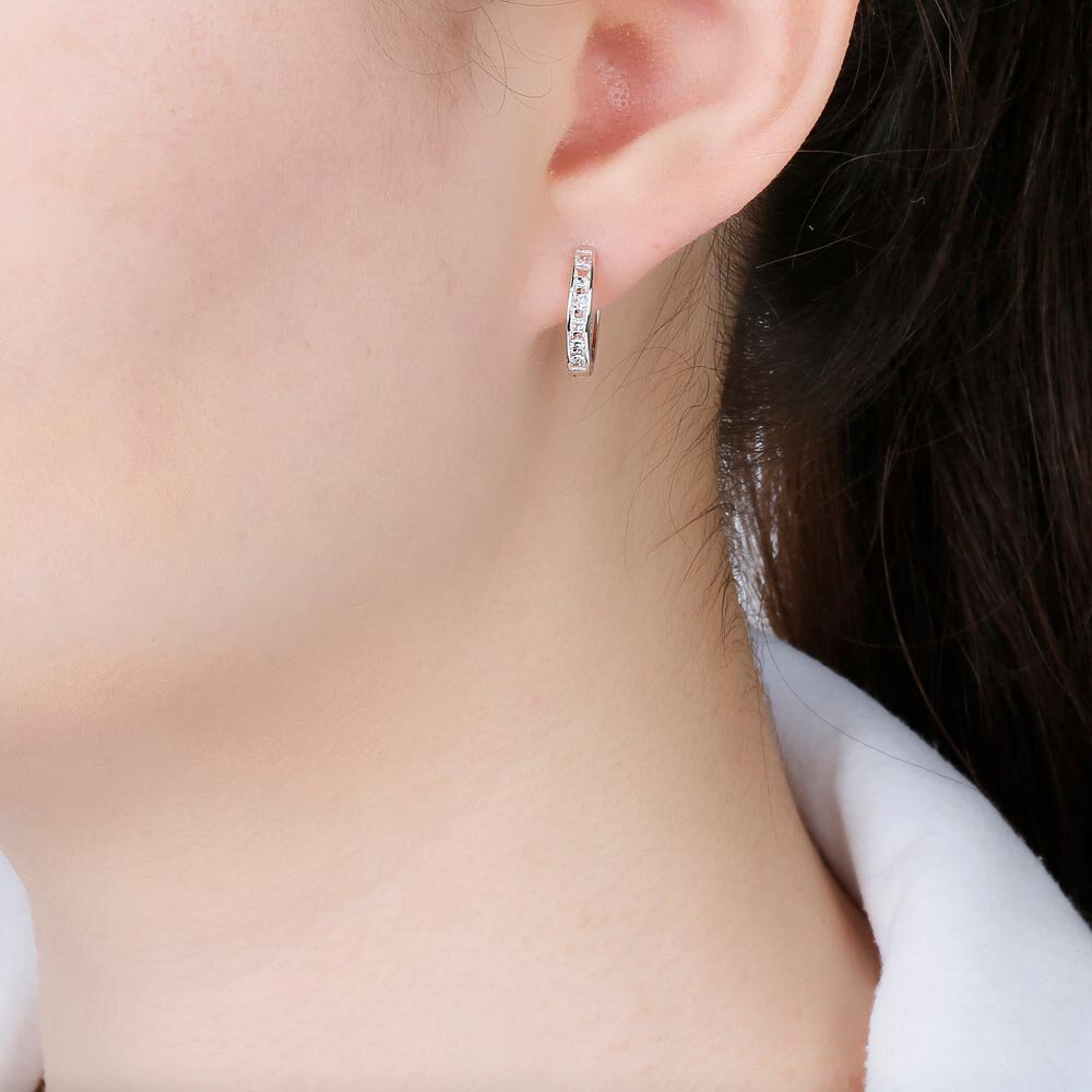 Princess Moissanite 18ct White Gold Hoop Earrings Small #2