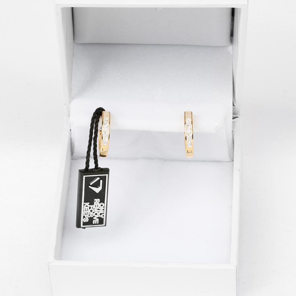 Princess Moissanite 18ct Gold Hoop Earrings Small #3