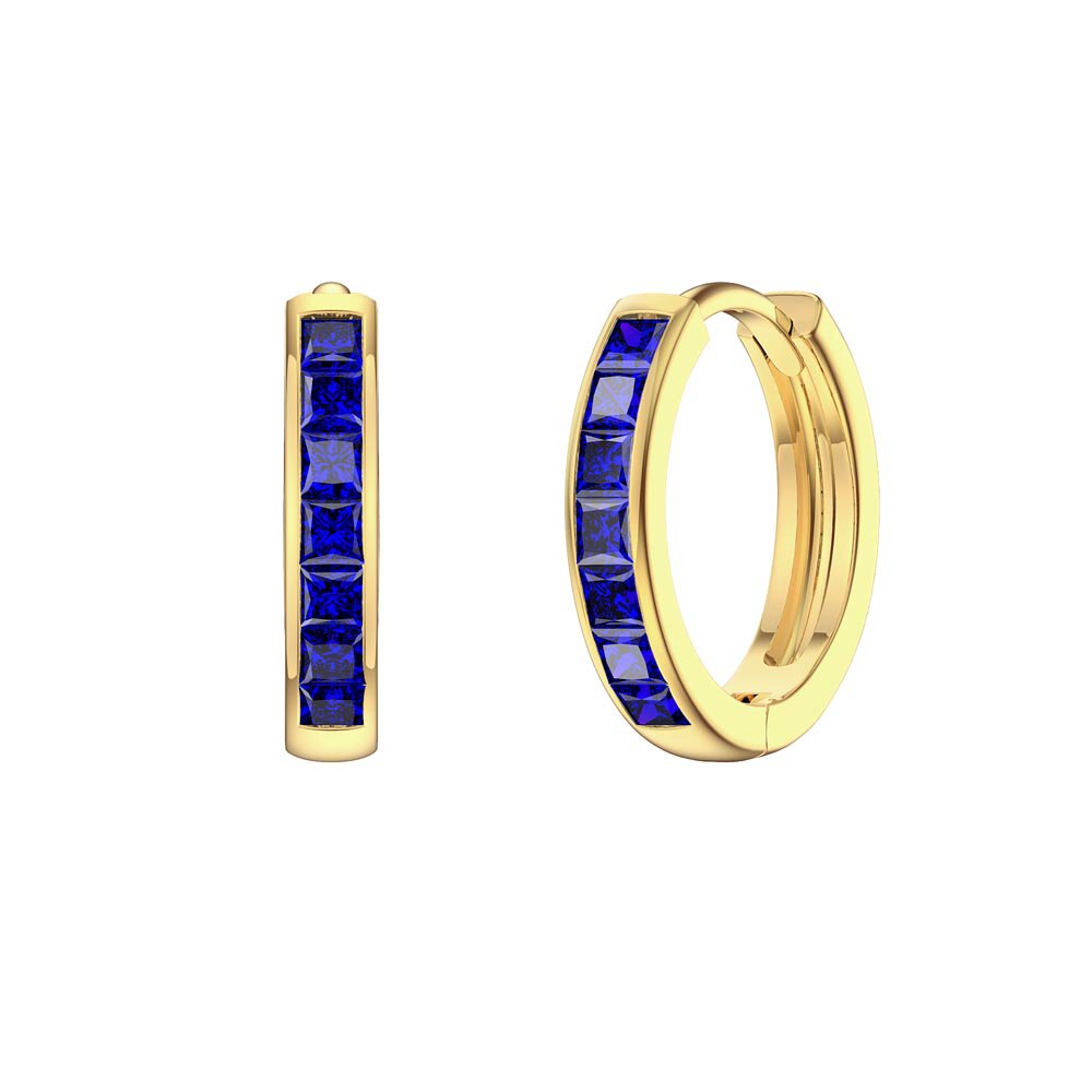 Princess Blue Sapphire 18ct Gold Hoop Earrings Small