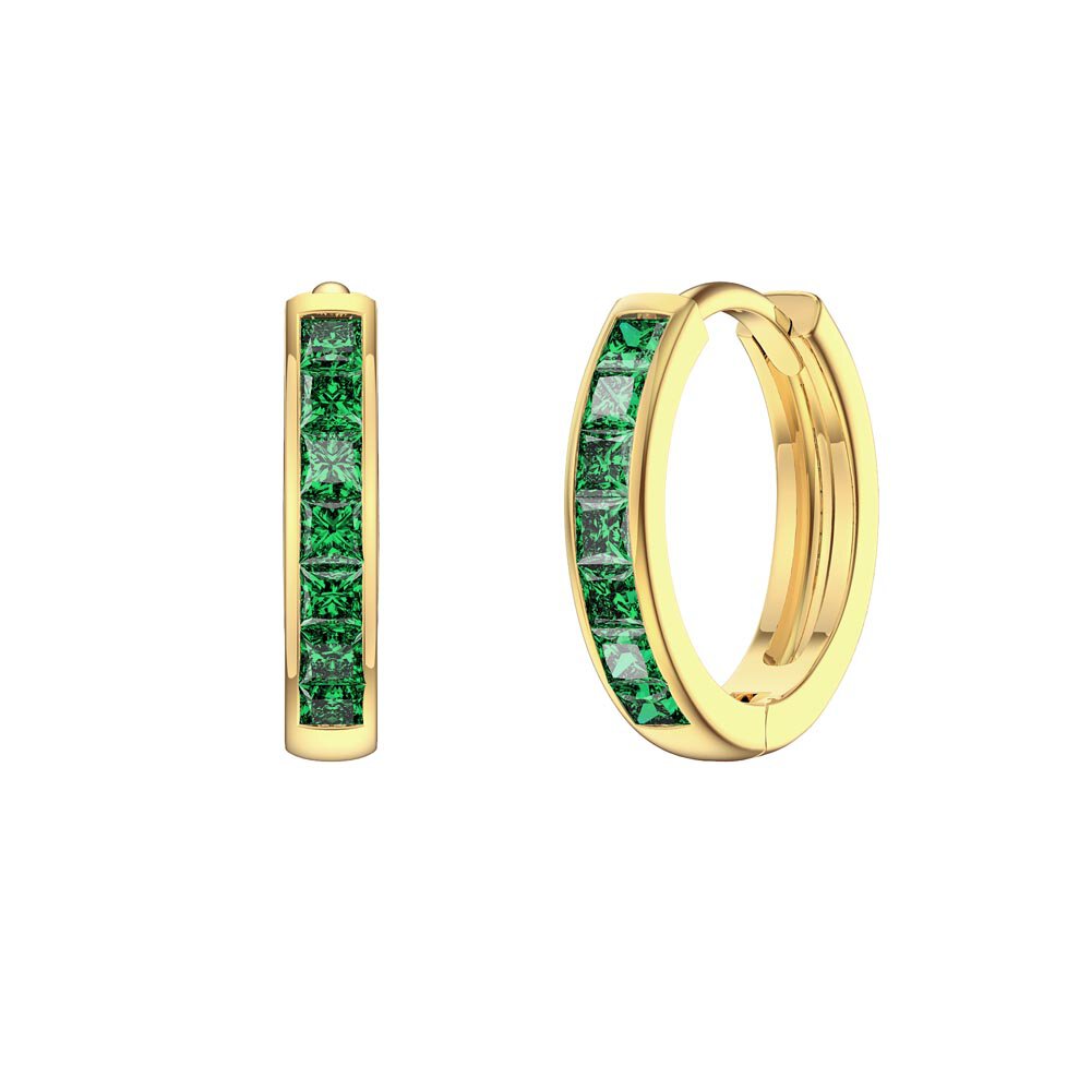 Princess Emerald 9ct Gold Hoop Earrings Small