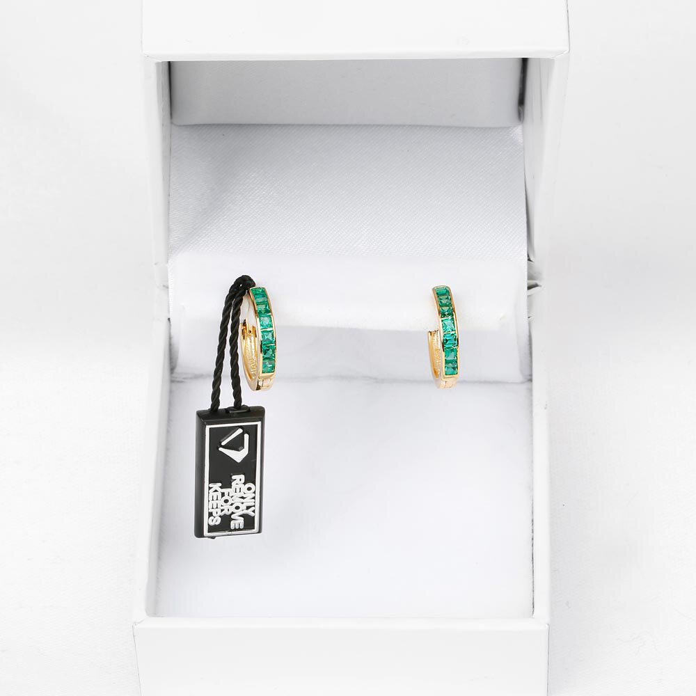 Princess Emerald 9ct Gold Hoop Earrings Small #3