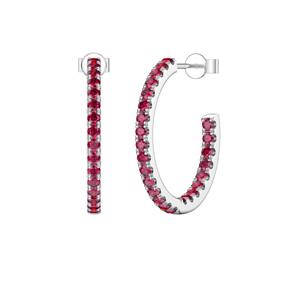 Eternity 1ct Ruby Platinum plated Silver Pave Hoop Earrings