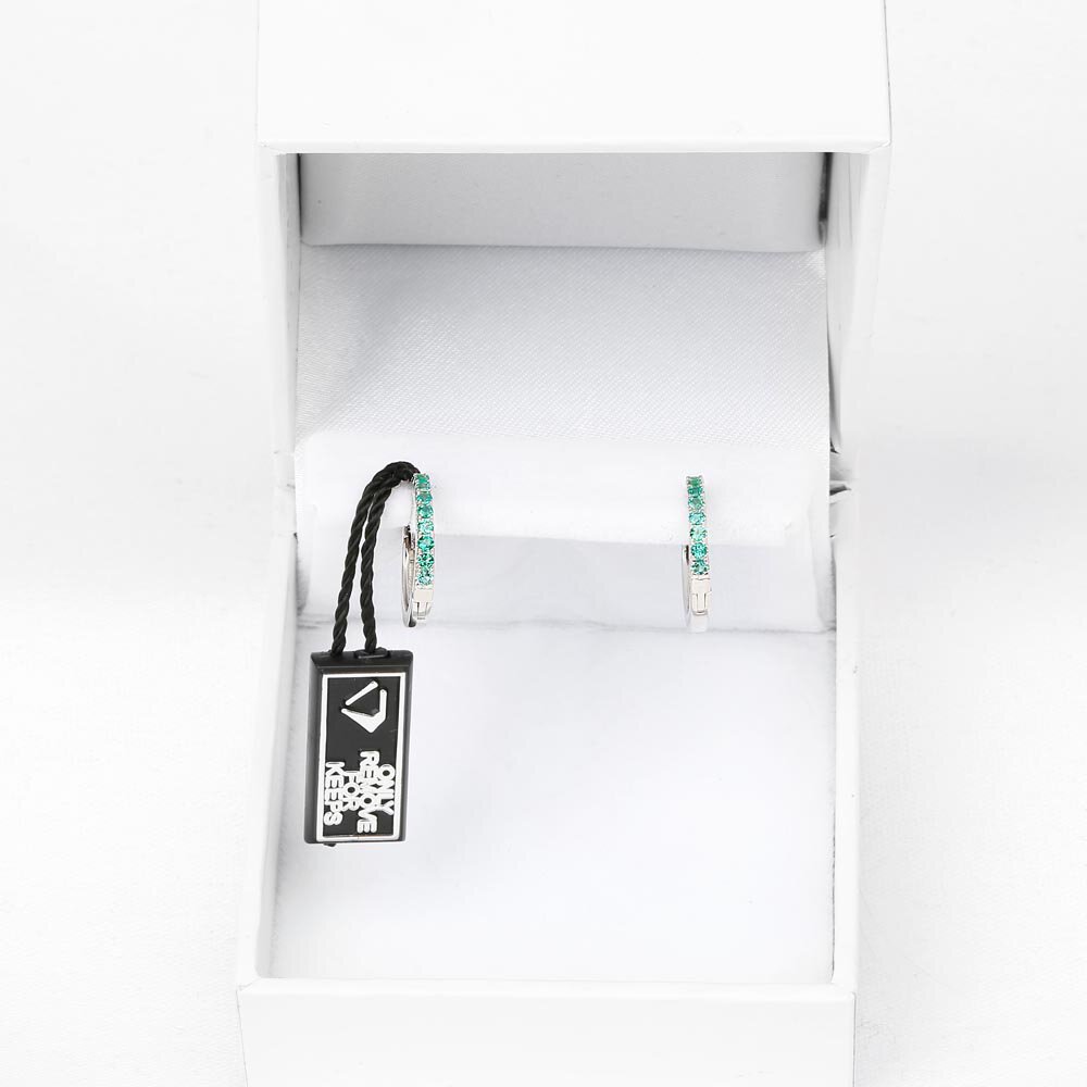 Eternity 1ct Emerald Platinum plated Silver Pave Hoop Earrings #3