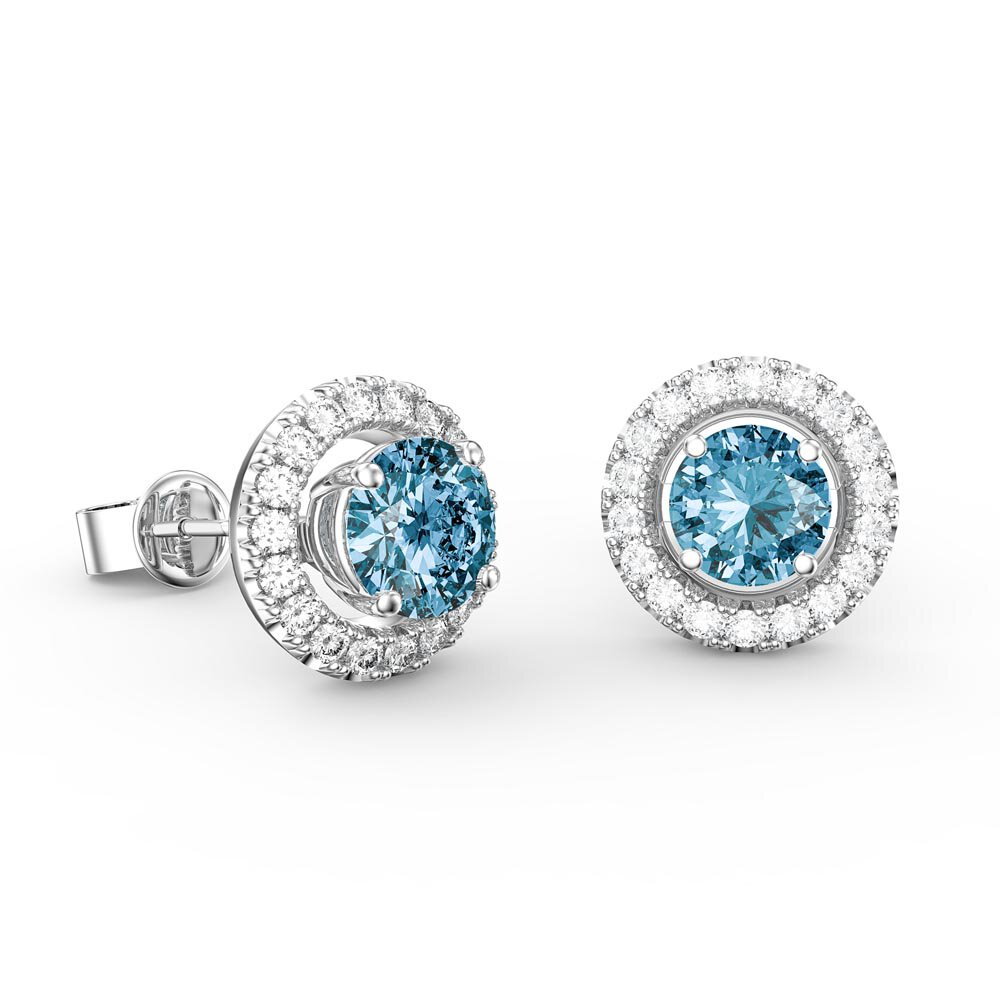 Fusion 1ct Swiss Blue Topaz 9ct White Gold Stud Earrings Halo Jacket Set #2