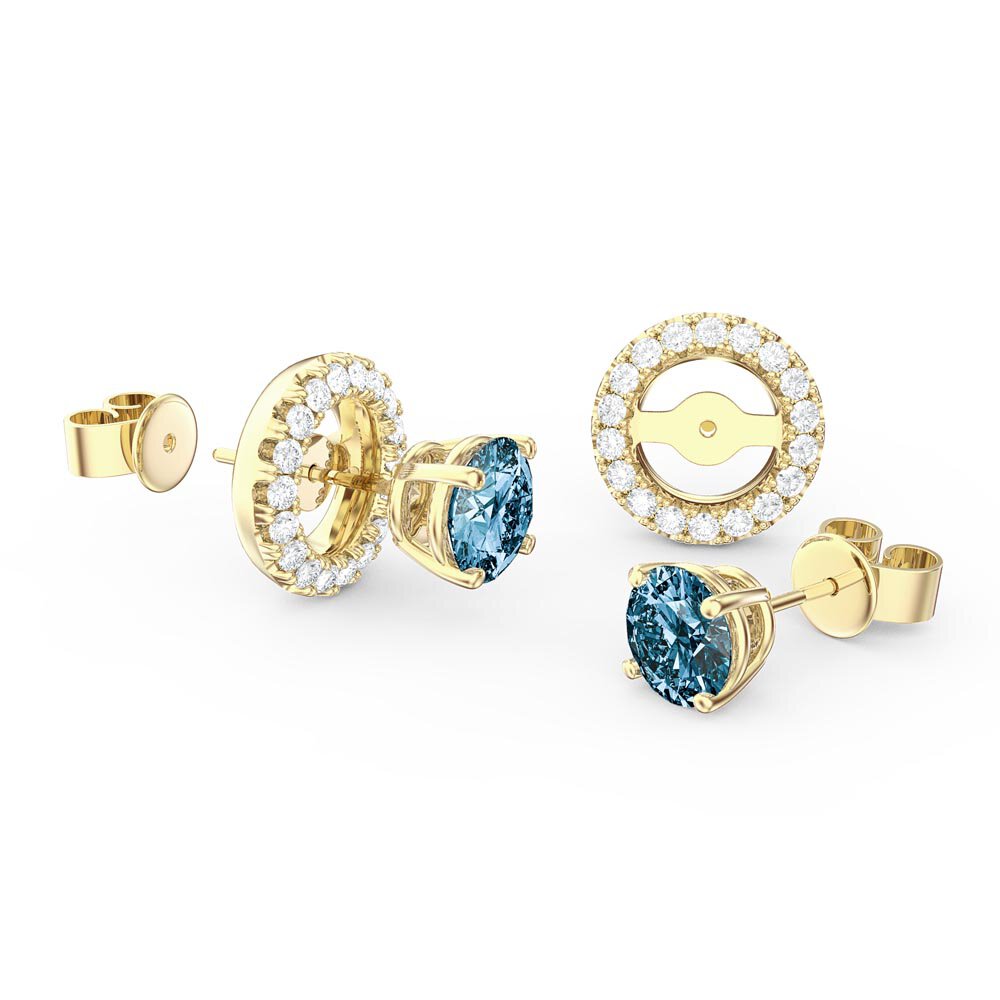 Fusion 1ct Swiss Blue Topaz 9ct Yellow Gold Stud Earrings Halo Jacket Set