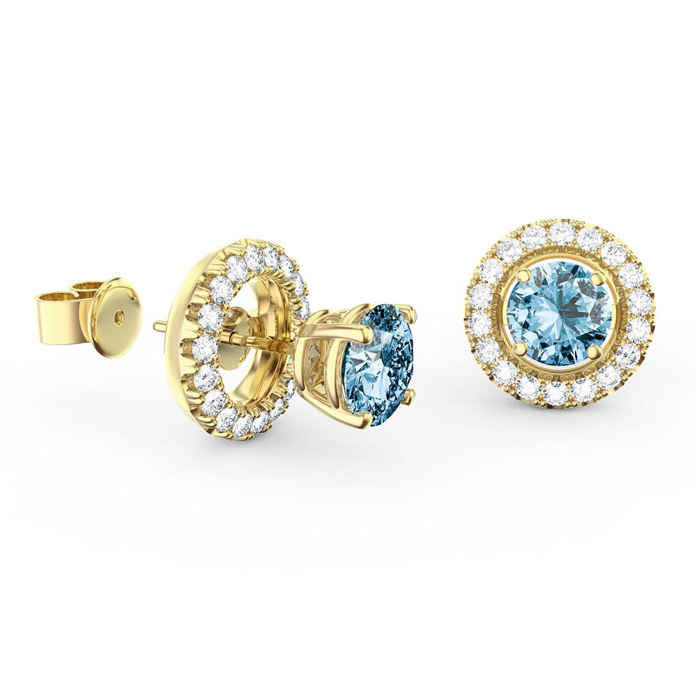 Fusion 1ct Swiss Blue Topaz 9ct Yellow Gold Stud Earrings Halo Jacket Set #3
