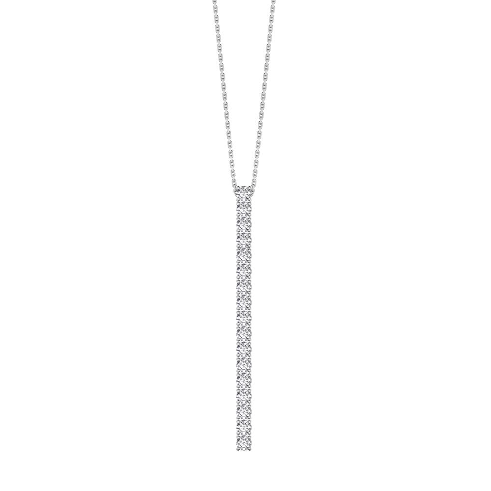 Eternity Moissanite Platinum Plated Silver Line Drop Pendant Necklace
