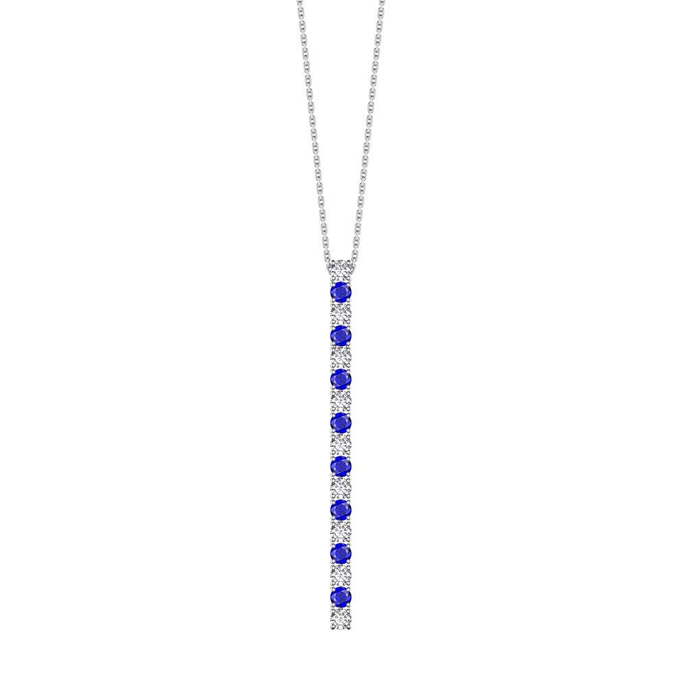 Eternity Blue and Moissanite Platinum Plated Silver Line Drop Pendant Necklace