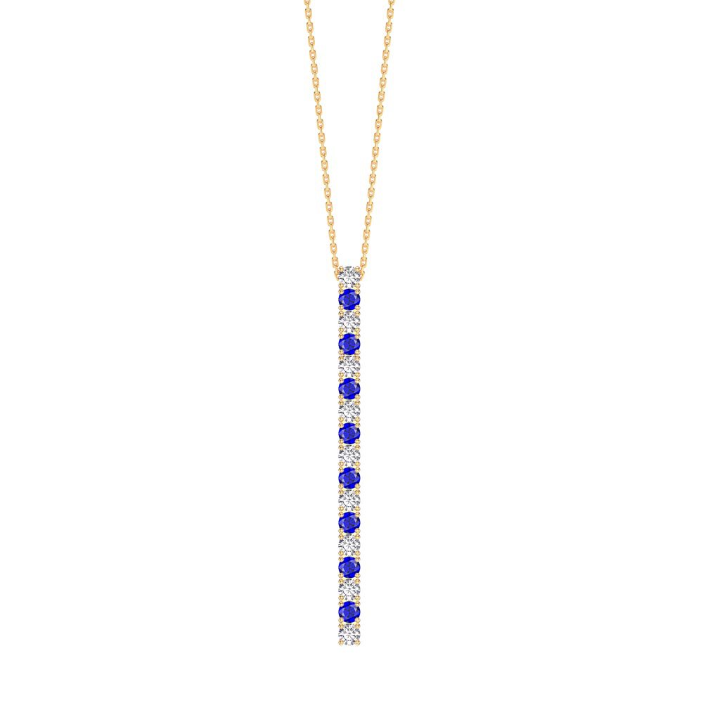 Eternity Blue and Moissanite 18ct Gold Vermeil Line Drop Pendant Necklace
