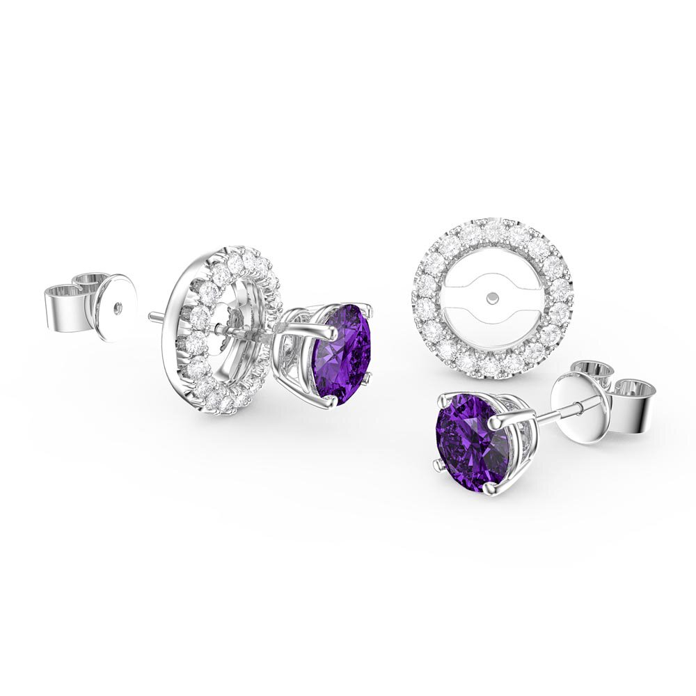 Fusion 1ct Amethyst Platinum Plated Silver Stud Earrings Halo Jacket Set