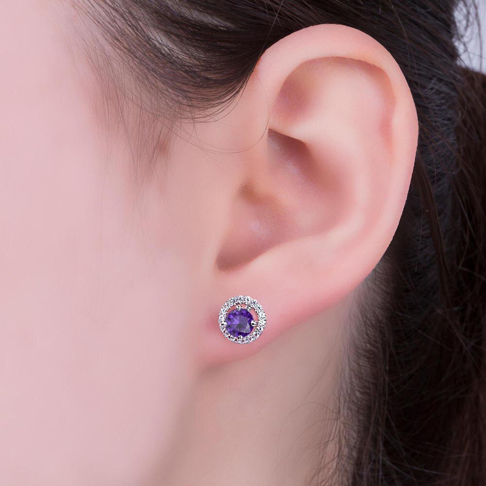 Fusion 1ct Amethyst Platinum Plated Silver Stud Earrings Halo Jacket Set #5