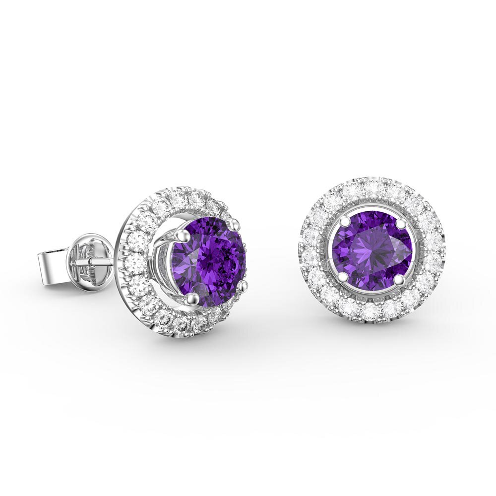 Fusion 1ct Amethyst Platinum Plated Silver Stud Earrings Halo Jacket Set #2