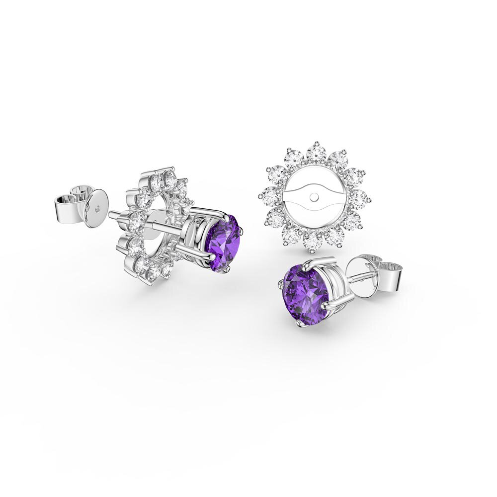 Fusion 1ct Amethyst 18ct White Gold Stud Earrings Starburst Halo Jacket Set