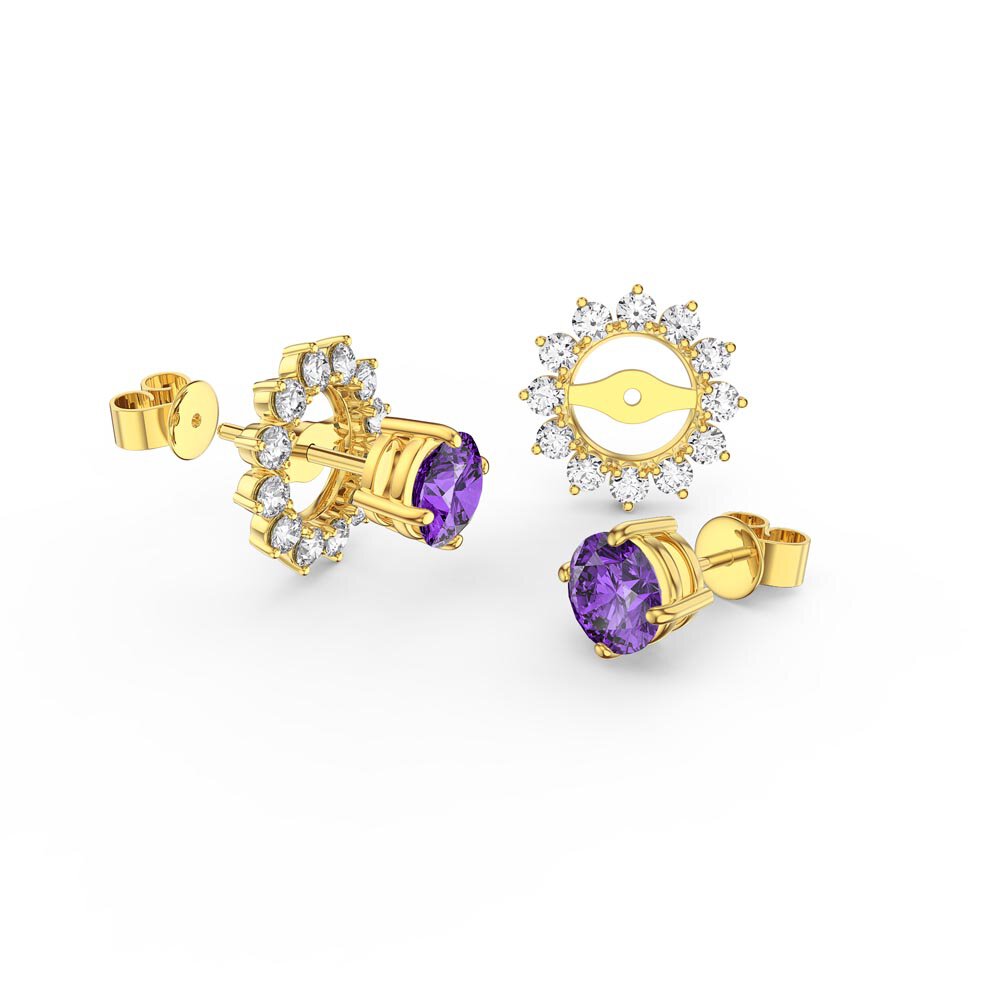 Fusion 1ct Amethyst 18ct Yellow Gold Vermeil Stud Earrings Starburst Halo Jacket Set