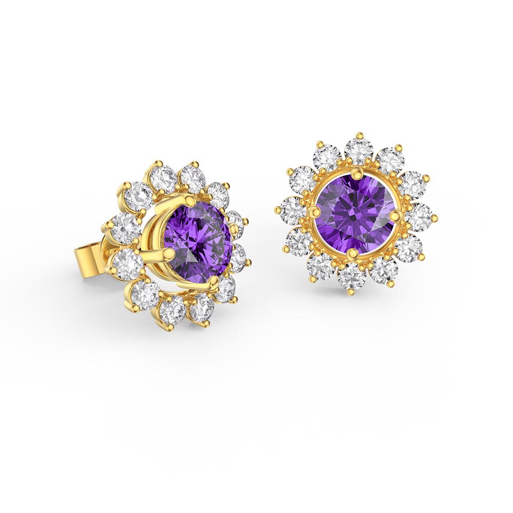 Fusion 1ct Amethyst 18ct Yellow Gold Vermeil Stud Earrings Starburst Halo Jacket Set #2