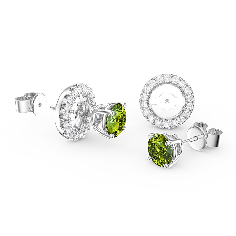 Charisma 1ct Peridot Platinum Plated Silver Stud Earrings Halo Jacket Set
