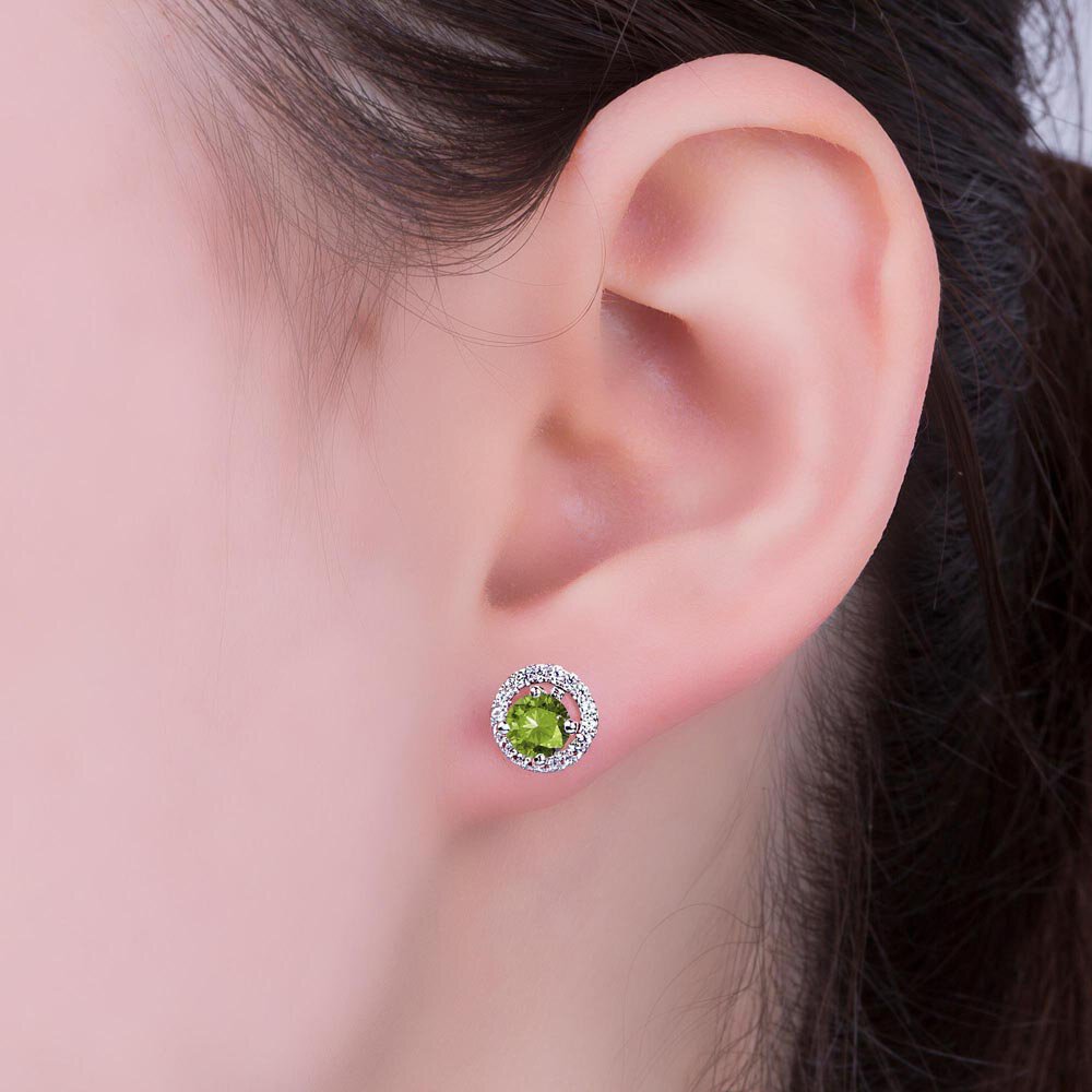 Charisma 1ct Peridot Platinum Plated Silver Stud Earrings Halo Jacket Set #4