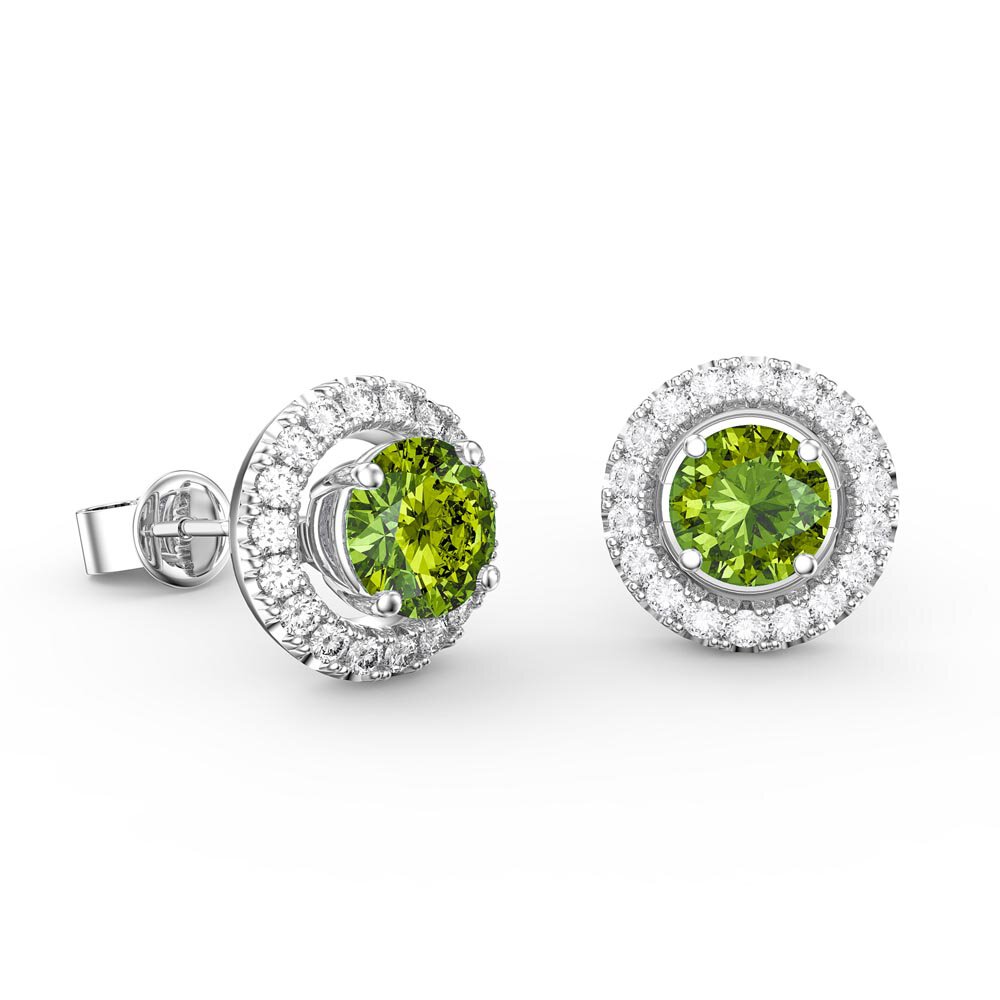 Charisma 1ct Peridot Platinum Plated Silver Stud Earrings Halo Jacket Set #2