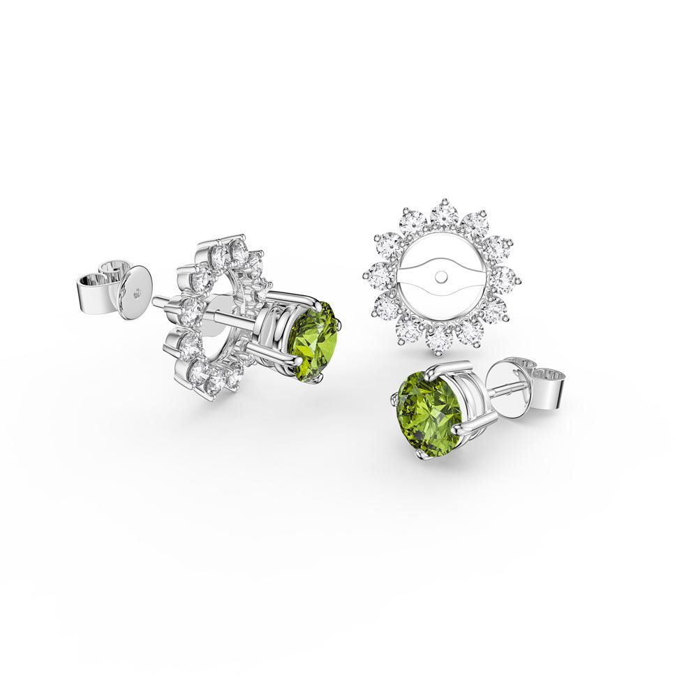 Fusion 1ct Peridot 9ct White Gold Stud Earrings Starburst Halo Jacket Set